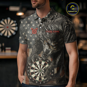 Personalized Vintage American Flag Wolf Darts Shirt For Men, Patriotic Dart Team Jerseys TDM4243
