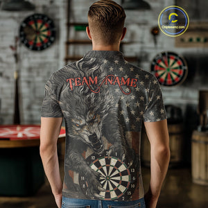 Personalized Vintage American Flag Wolf Darts Shirt For Men, Patriotic Dart Team Jerseys TDM4243