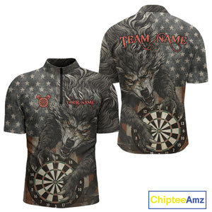 Personalized Vintage American Flag Wolf Darts Shirt For Men, Patriotic Dart Team Jerseys TDM4243