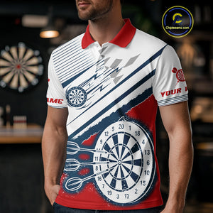 Personalized Red, White & Navy Darts Shirt For Men Custom Sport Darts Team Jerseys Polo & 1/4 Zip TDM4250