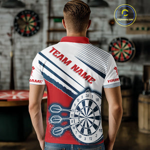 Personalized Red, White & Navy Darts Shirt For Men Custom Sport Darts Team Jerseys Polo & 1/4 Zip TDM4250