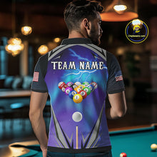 Load image into Gallery viewer, Personalized Blue Purple Galaxy Lightning Billiard Shirt For Men Custom Team League Pool Jersey TDM4261