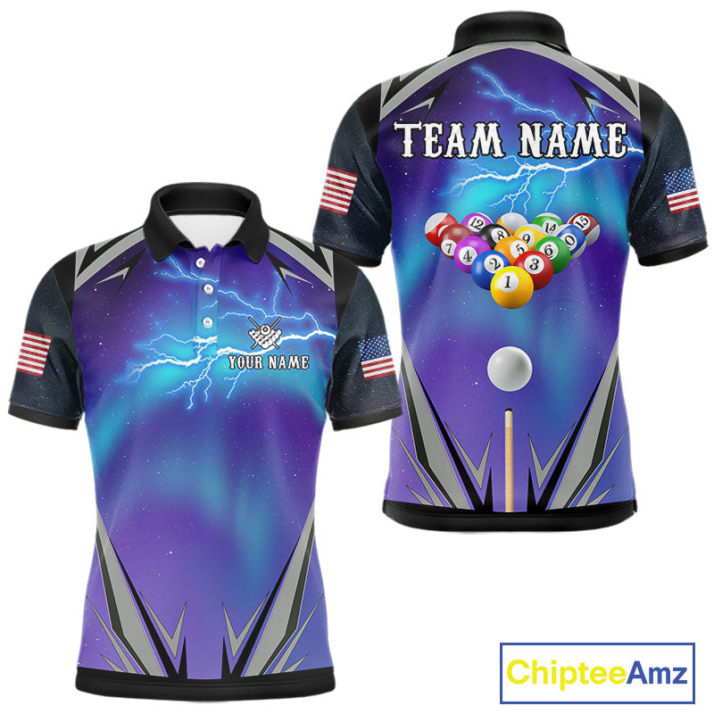 Personalized Blue Purple Galaxy Lightning Billiard Shirt For Men Custom Team League Pool Jersey TDM4261
