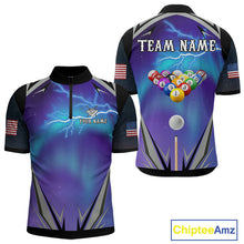 Load image into Gallery viewer, Personalized Blue Purple Galaxy Lightning Billiard Shirt For Men Custom Team League Pool Jersey TDM4261