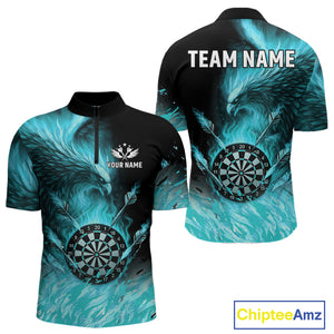 Turquoise Flaming Phoenix Darts Jerseys Custom Darts Shirt For Men, Darts Team Polo & Quarter Zip TDM4662