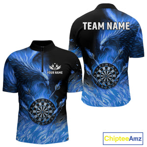 Blue Flaming Phoenix Darts Jerseys Custom Darts Shirt For Men, Darts Team Polo & Quarter Zip TDM4663