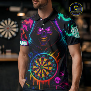 Colorful Neon Dartboard Grim Reaper Darts Shirt For Men Custom Darts Jerseys Team Polo & 1/4 Zip TDM4669