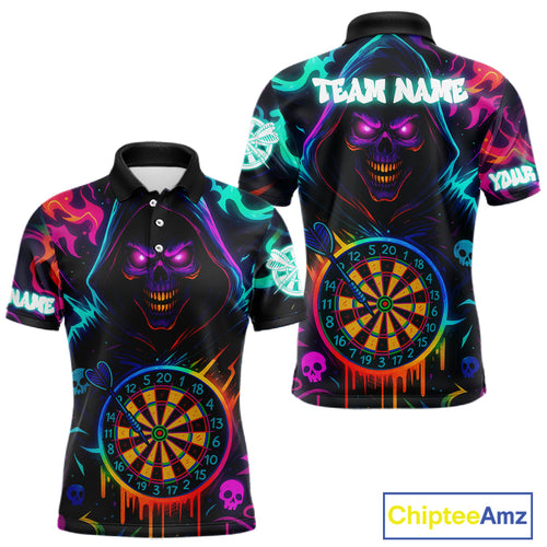 Colorful Neon Dartboard Grim Reaper Darts Shirt For Men Custom Darts Jerseys Team Polo & 1/4 Zip TDM4669