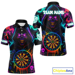 Colorful Neon Dartboard Grim Reaper Darts Shirt For Men Custom Darts Jerseys Team Polo & 1/4 Zip TDM4669