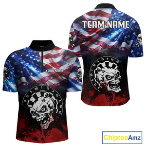 Personalized American Flag Funny Skull Darts Shirt For Men Custom Patriotic Darts Team Jerseys TDM4262