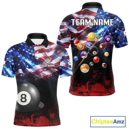 American Flag Patriotic Billiard Shirt For Men Custom 3D Billiard Balls 8 Ball Pool Team Jerseys TDM4263