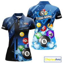 Load image into Gallery viewer, Blue Billiard Jerseys For Women Custom 3D Pool Balls Billiard Shirts Team Polo &amp; Quarter Zip TDM4087
