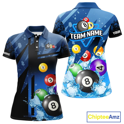 Blue Billiard Jerseys For Women Custom 3D Pool Balls Billiard Shirts Team Polo & Quarter Zip TDM4087