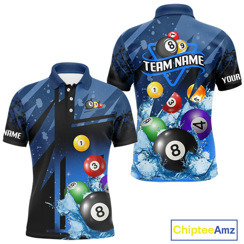 Blue Billiard Jerseys For Men Custom 3D Pool Balls Billiard Shirts Team Polo & Quarter Zip TDM4087