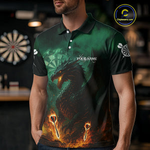 Personalized Fiery Arrow Dragon Green Darts Shirt For Men Custom Darts Jersey Team Polo & 1/4 Zip TDM4450