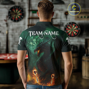Personalized Fiery Arrow Dragon Green Darts Shirt For Men Custom Darts Jersey Team Polo & 1/4 Zip TDM4450