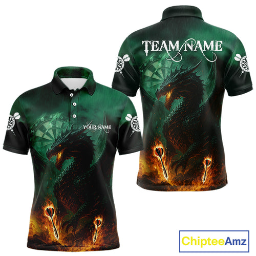 Personalized Fiery Arrow Dragon Green Darts Shirt For Men Custom Darts Jersey Team Polo & 1/4 Zip TDM4450