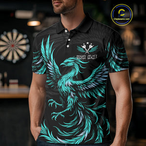 Personalized Phoenix Dartboard Wings Men's Dart Shirts Custom Black & Turquoise Darts Team Jerseys TDM4273