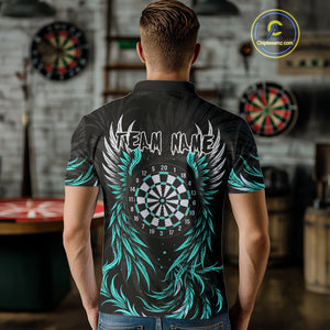Personalized Phoenix Dartboard Wings Men's Dart Shirts Custom Black & Turquoise Darts Team Jerseys TDM4273
