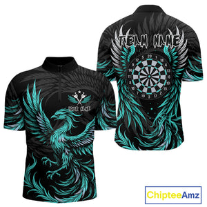 Personalized Phoenix Dartboard Wings Men's Dart Shirts Custom Black & Turquoise Darts Team Jerseys TDM4273