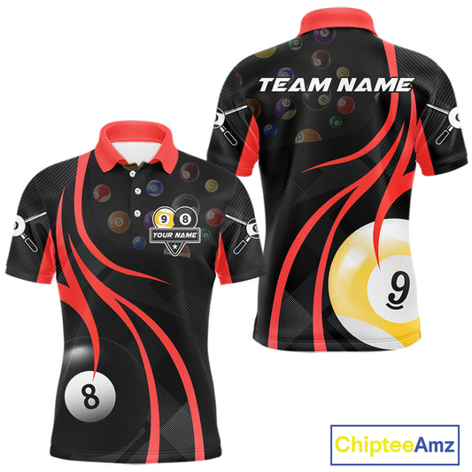 Personalized Billiard 8 Ball & 9 Ball Pool Shirt For Men, Billiard Jersey Team Polo & 1/4 Zip|Red TDM4457