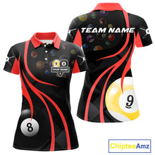 Load image into Gallery viewer, Personalized Billiard 8 Ball &amp; 9 Ball Pool Shirt For Women, Billiard Jersey Team Polo &amp; 1/4 Zip|Red TDM4457