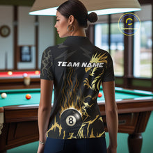 Load image into Gallery viewer, Black And Gold Flame 8 Ball Pool Shirt For Women Custom Dragon Billiards Team Jersey Polo &amp; 1/4 Zip TDM4103