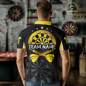 Black And Yellow Darts Jersey For Men Custom Team Polo & Quarter Zip Darts Shirt Uniform TDM4487