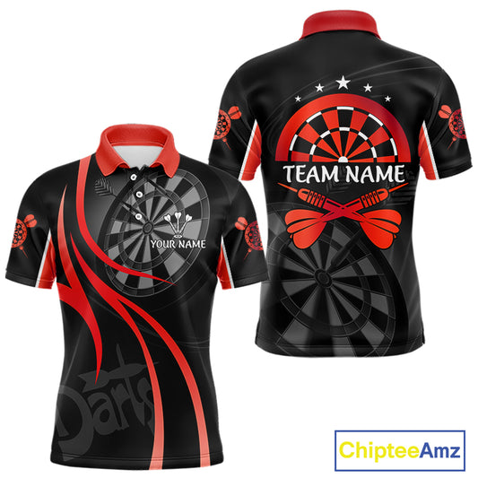 Black And Red Darts Jersey For Men Custom Team Polo & Quarter Zip Darts Shirt Uniform TDM4488