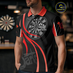Black And Red Darts Jersey For Men Custom Team Polo & Quarter Zip Darts Shirt Uniform TDM4488