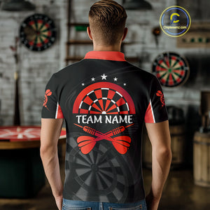 Black And Red Darts Jersey For Men Custom Team Polo & Quarter Zip Darts Shirt Uniform TDM4488