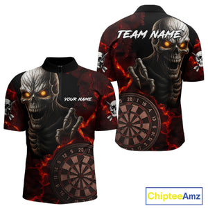 Personalized Skull Darts Polo & Quarter Zip For Men Custom Fire Darts League Team Jersey |Red TDM4718
