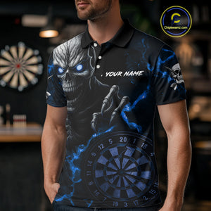 Personalized Skull Darts Polo & Quarter Zip For Men Custom Fire Darts League Team Jersey |Blue TDM4719