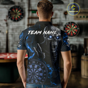 Personalized Skull Darts Polo & Quarter Zip For Men Custom Fire Darts League Team Jersey |Blue TDM4719