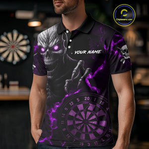 Personalized Skull Darts Polo & Quarter Zip For Men Custom Fire Darts League Team Jersey |Purple TDM4720