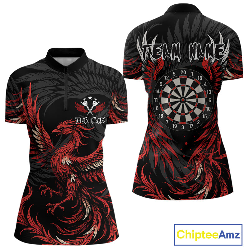 Personalized Phoenix Dartboard Wings Women's Dart Shirts Custom Red And Black Darts Team Jerseys TDM4118