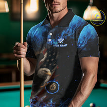 Load image into Gallery viewer, Blue Flaming American Flag Eagle Billiard Shirt For Men Custom 8 Ball Pool Jersey Polo &amp; 1/4 Zip TDM4298