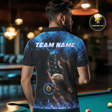 Load image into Gallery viewer, Blue Flaming American Flag Eagle Billiard Shirt For Men Custom 8 Ball Pool Jersey Polo &amp; 1/4 Zip TDM4298
