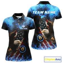 Load image into Gallery viewer, Blue Flaming American Flag Eagle Billiard Shirt For Women Custom 8 Ball Pool Jersey Polo &amp; 1/4 Zip TDM4298