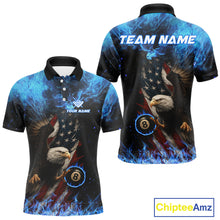 Load image into Gallery viewer, Blue Flaming American Flag Eagle Billiard Shirt For Men Custom 8 Ball Pool Jersey Polo &amp; 1/4 Zip TDM4298
