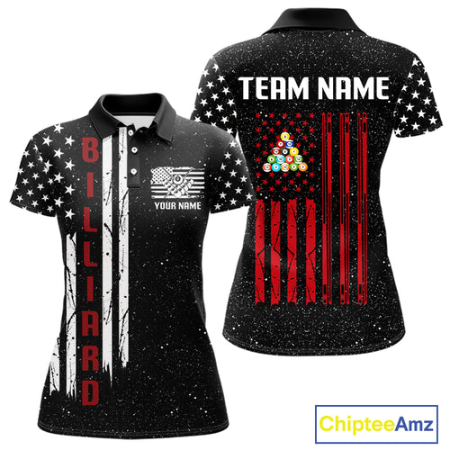 Grunge USA Flag Billiard Jerseys For Women Custom Patriotic Billiard Polo & Quarter Zip Team Shirt TDM4130