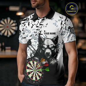 Personalized Grunge White Black Funny Wolf Darts Shirt For Men Custom Team Darts Jersey Outfit TDM4494