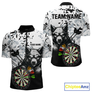 Personalized Grunge White Black Funny Wolf Darts Shirt For Men Custom Team Darts Jersey Outfit TDM4494