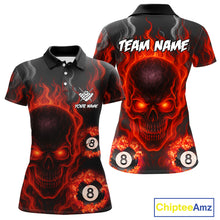 Load image into Gallery viewer, Red Flaming Skull 8 Ball Billiard Shirt For Women Custom Pool Jerseys Team Polo &amp; Quarter Zip TDM4136