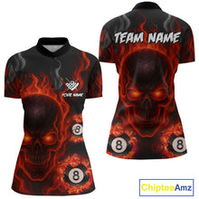 Load image into Gallery viewer, Red Flaming Skull 8 Ball Billiard Shirt For Women Custom Pool Jerseys Team Polo &amp; Quarter Zip TDM4136