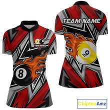 Load image into Gallery viewer, Personalized Women&#39;s Billiard Shirts, Flame 8&amp;9 Ball Custom Red Zig-Zag Billiard Team Jerseys TDM4137