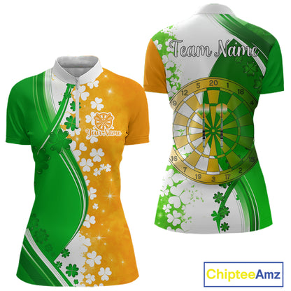 Green And Orange Glowing Shamrock Luckiest Dart Shirts For Women Custom St Patrick Day Darts Jersey TDM4750