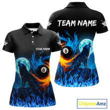 Load image into Gallery viewer, Personalized Flaming 8 Ball Pool Wolf Billiard Shirts For Women Custom Team League Billiard Jerseys TDM4146
