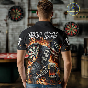 Flaming Grim Reaper Beer Darts Shirt Custom US Flag Darts Polo & Quarter Zip Jerseys For Women TDM4526