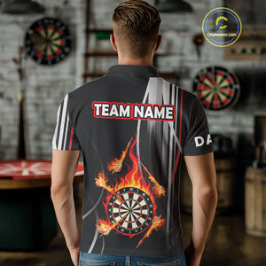 Funny Dartboard Fire Flame Black Darts Shirt For Men Custom Darts League Jersey Polo & 1/4 Zip TDM4410